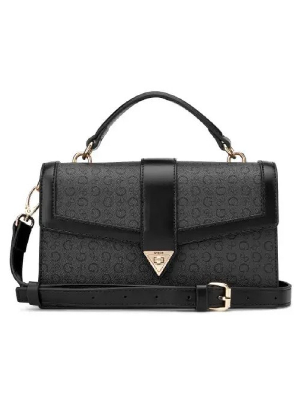 GUESS Black Top-Handle Satchel with Gold Hardware